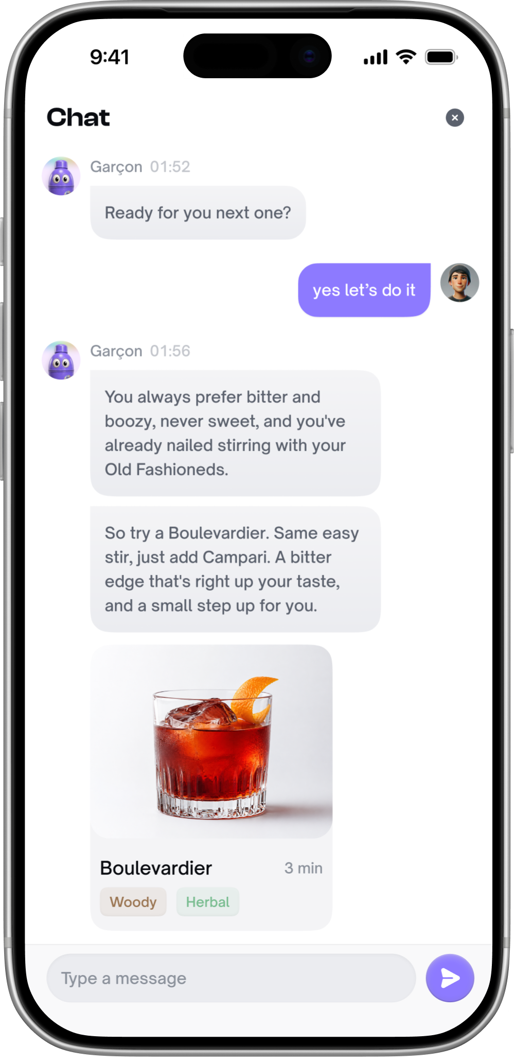 Garçon suggesting a Boulevardier based on personal taste and skill