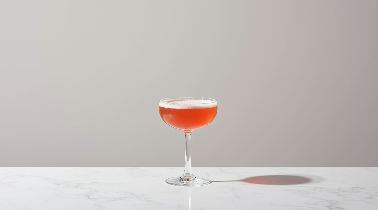 A Dorothy Parker cocktail served in a coupe glass with a sugar rim.