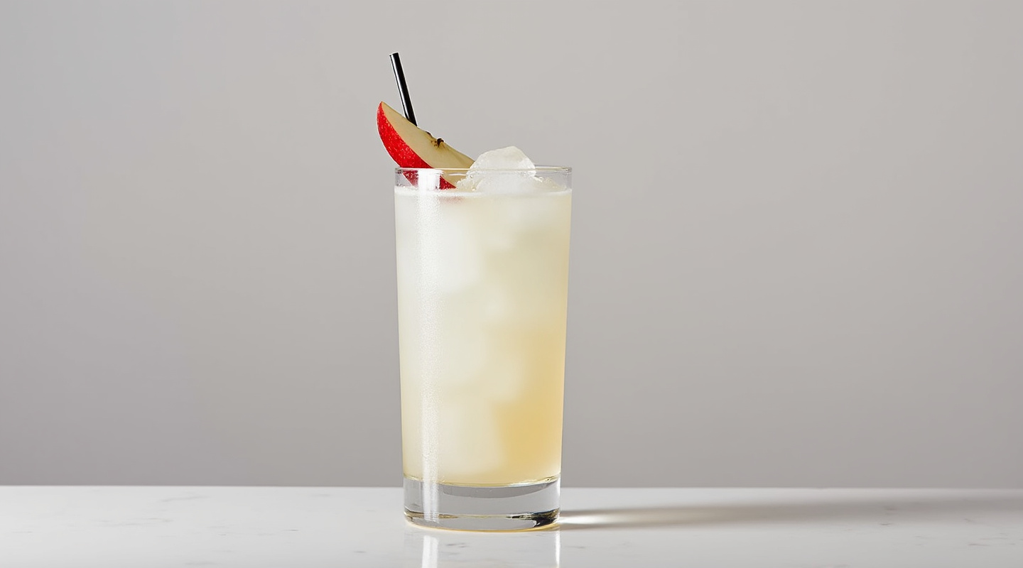 Last Straw cocktail served in a Collins glass with an apple wedge garnish
