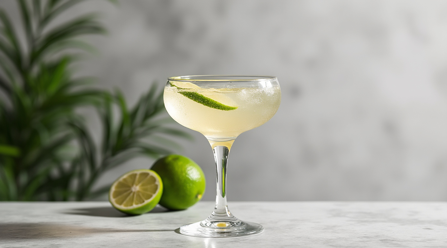 Prado cocktail in a coupe glass garnished with a lime wedge