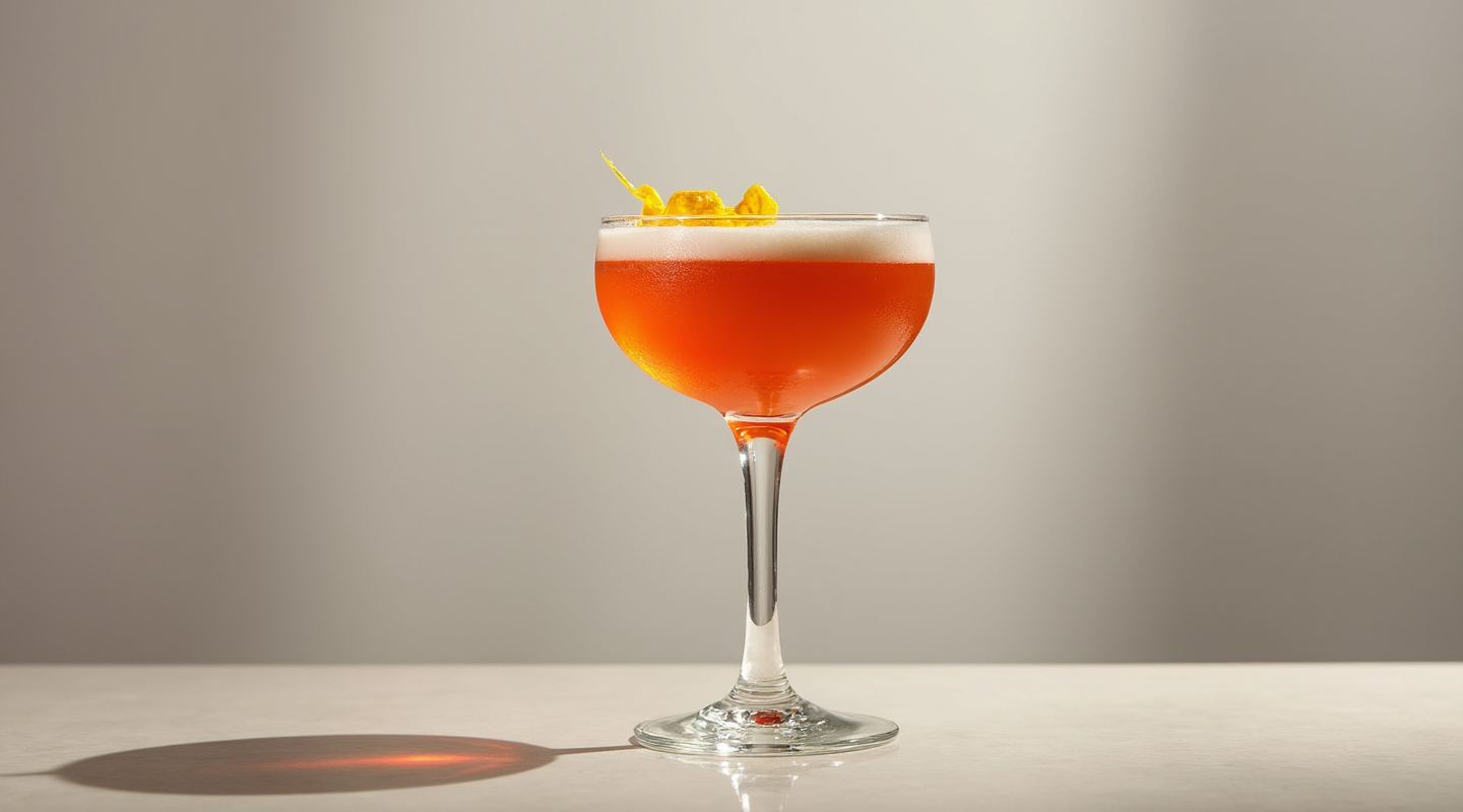 Greyhound's Tooth cocktail in a coupe glass