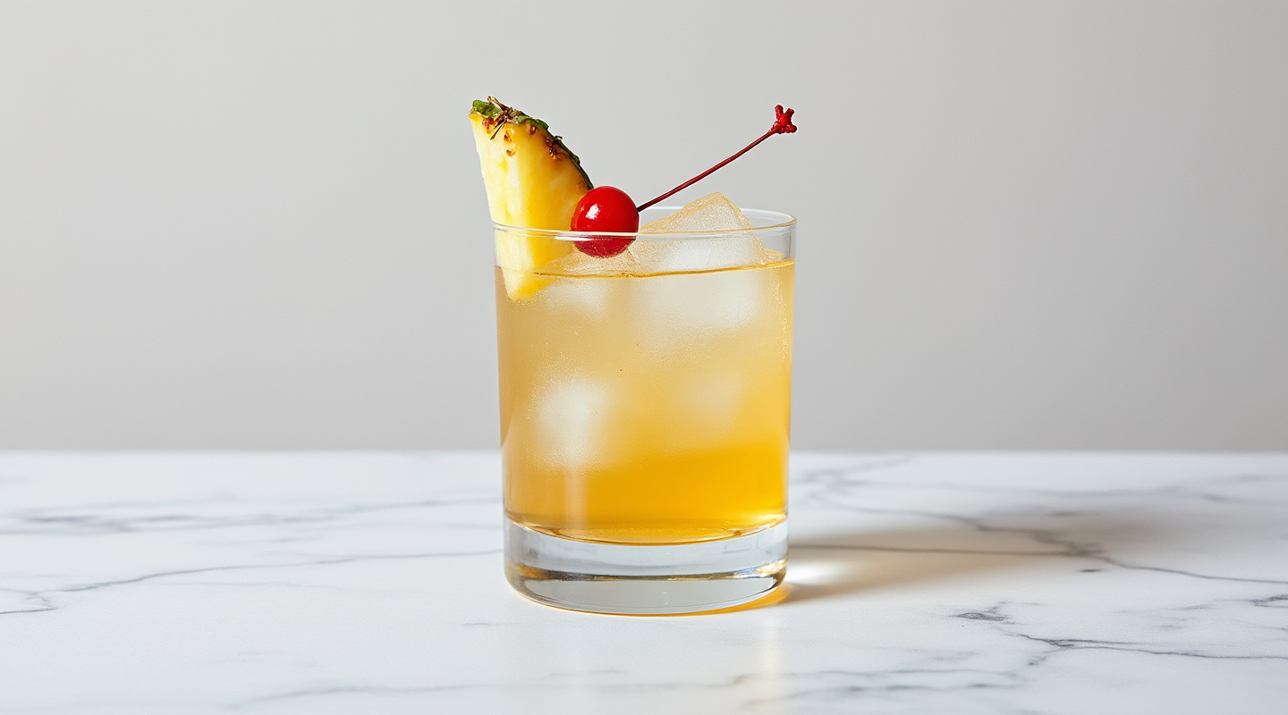 Voodoo I Do cocktail in an Old-fashioned glass with garnish