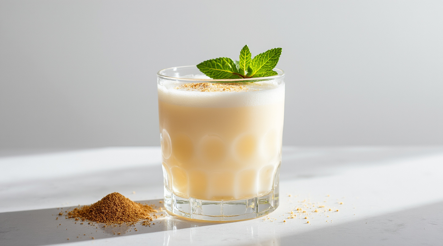 Italian Milk Punch cocktail in a Snifter glass