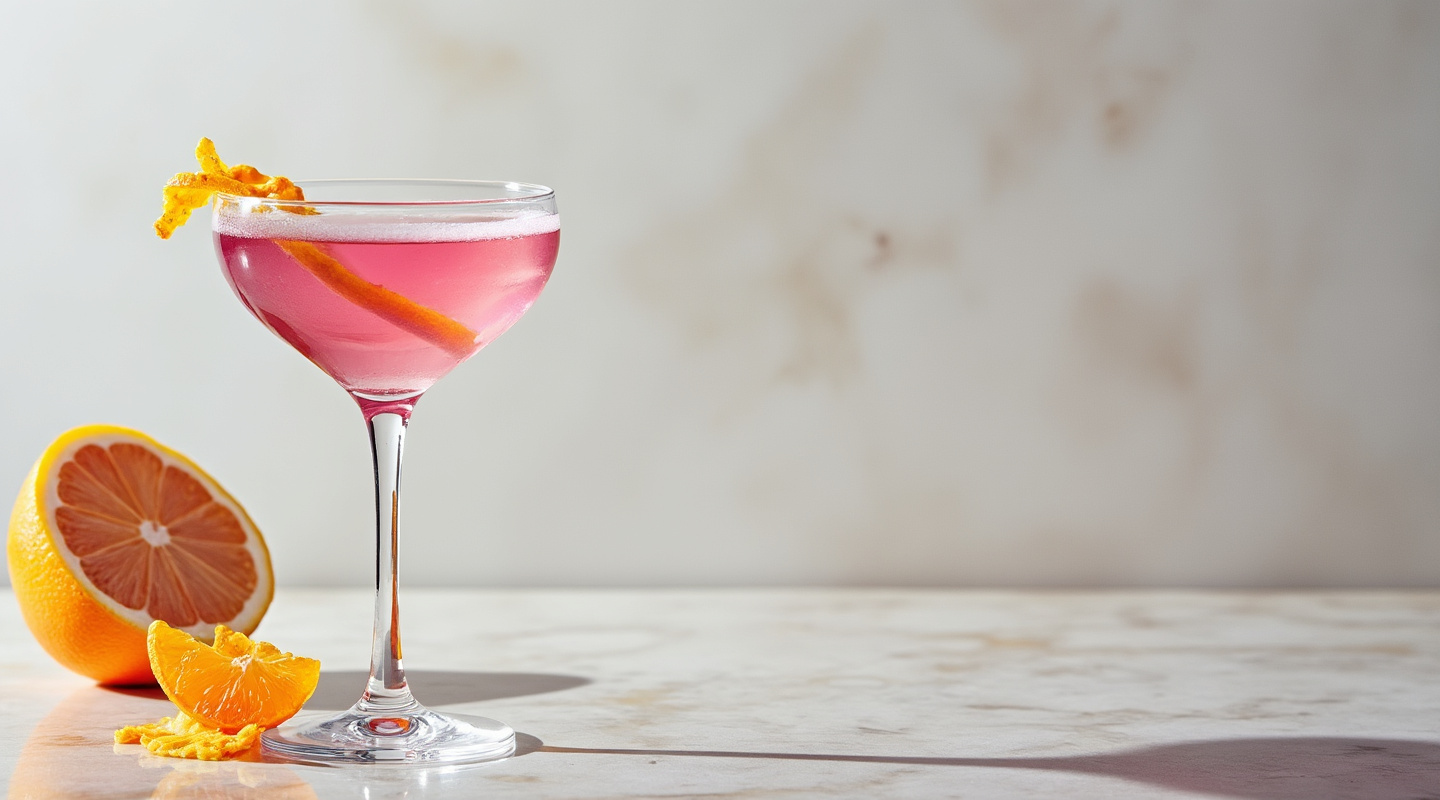 Bramblette cocktail served in a chilled Martini glass