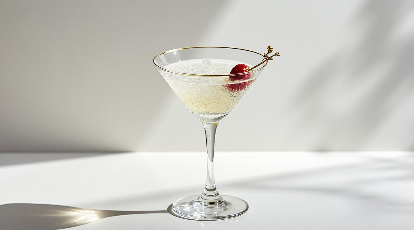 Salty Martini in a chilled glass with caperberry garnish