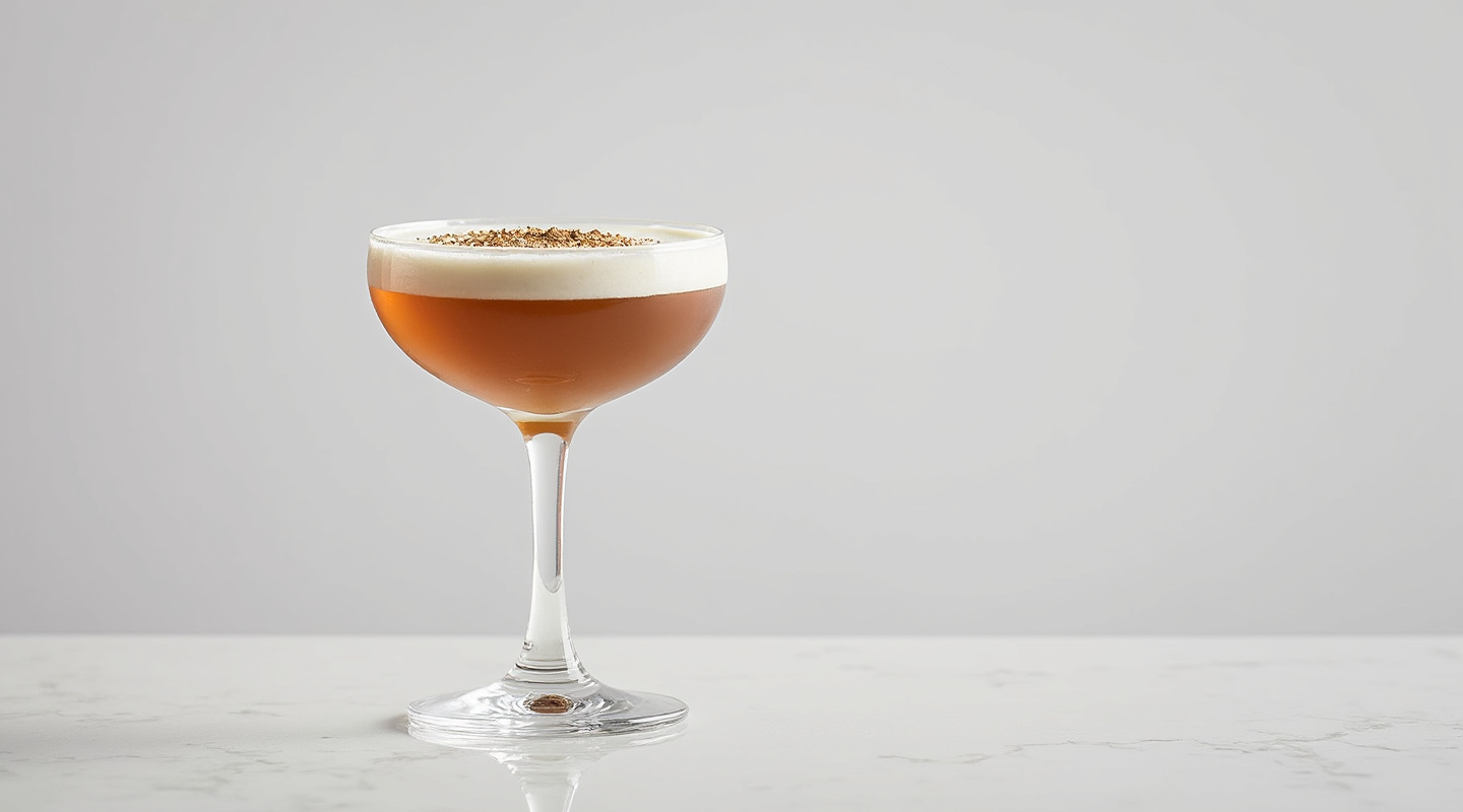 Brandy Alexander cocktail in a coupe glass garnished with nutmeg