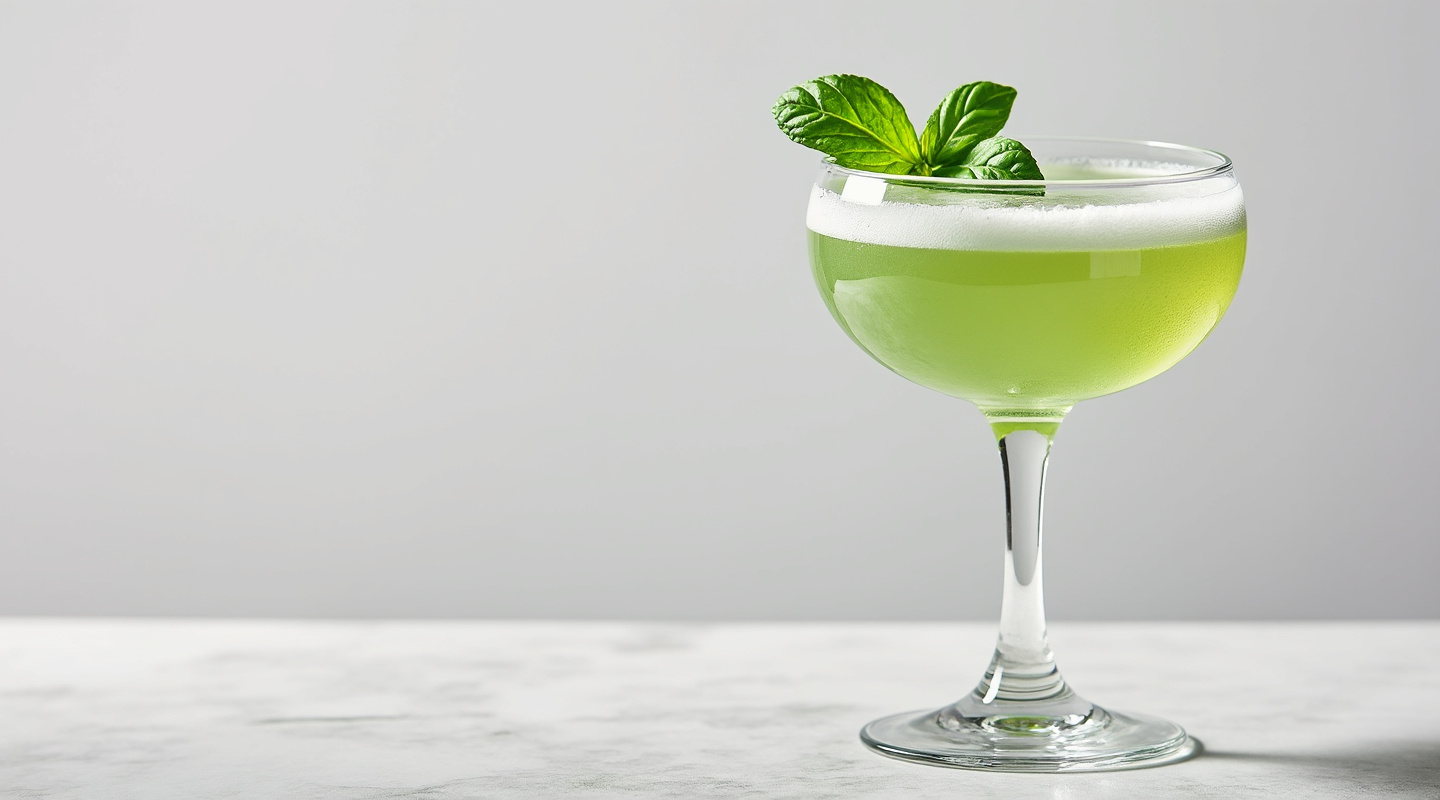 A Green Park cocktail with a basil garnish