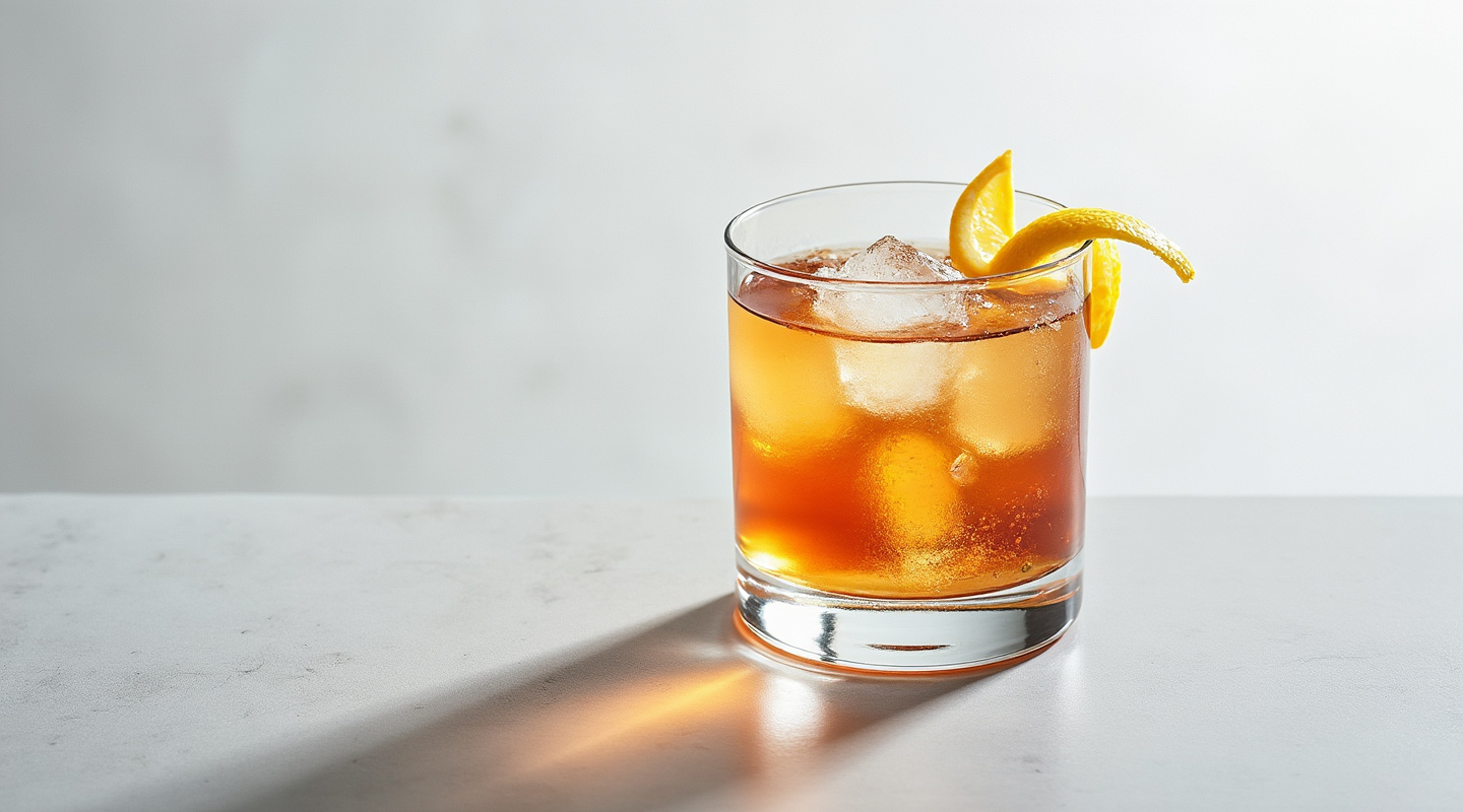Image of Sazerac with lemon zest garnish