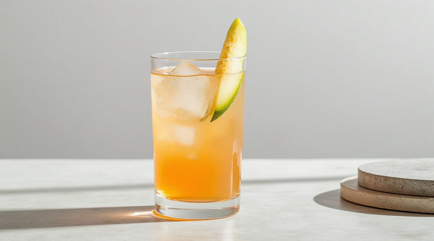 A refreshing Melon Maple Fizz cocktail served in a Collins glass