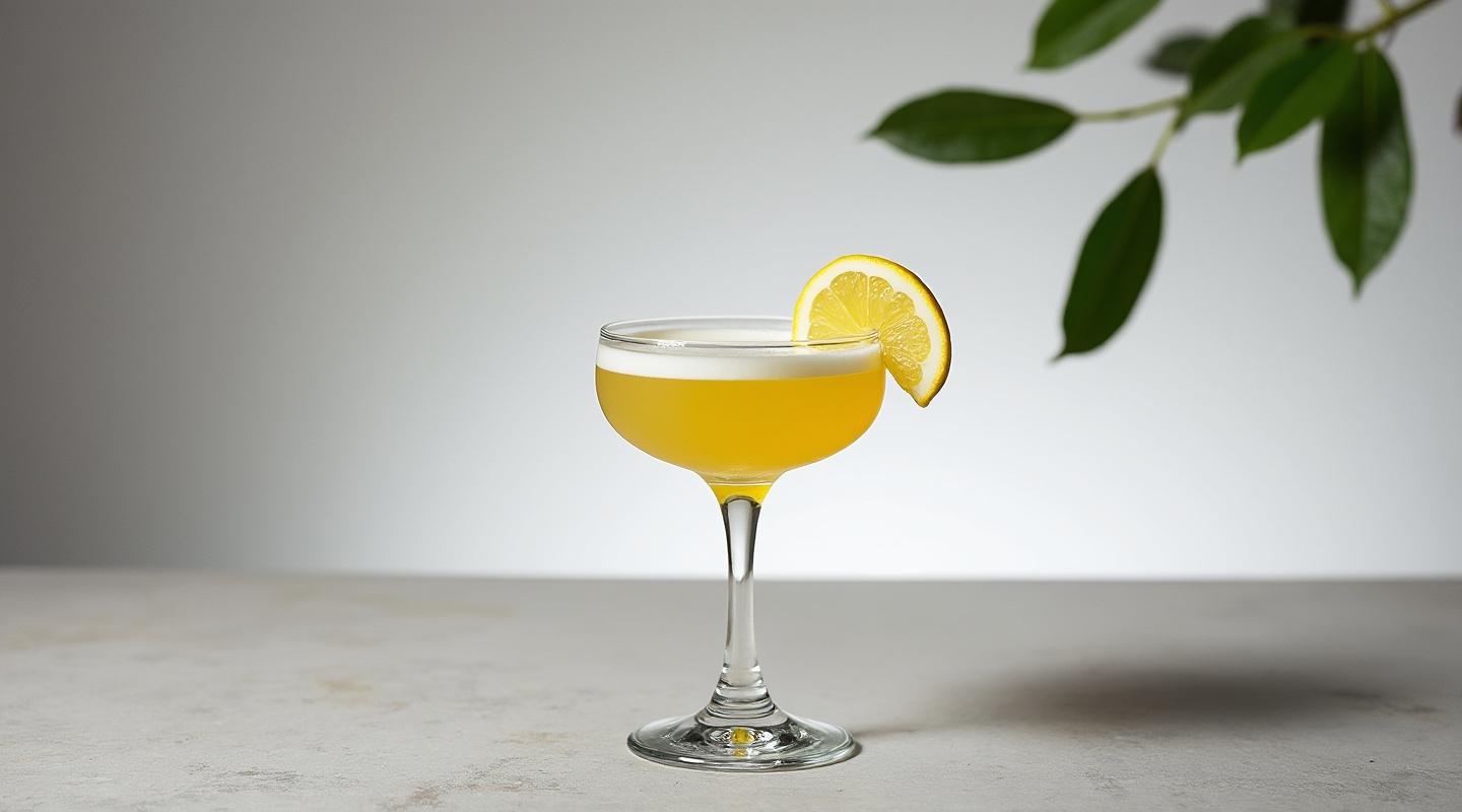 Lemon Tart cocktail in a coupe glass with garnishes