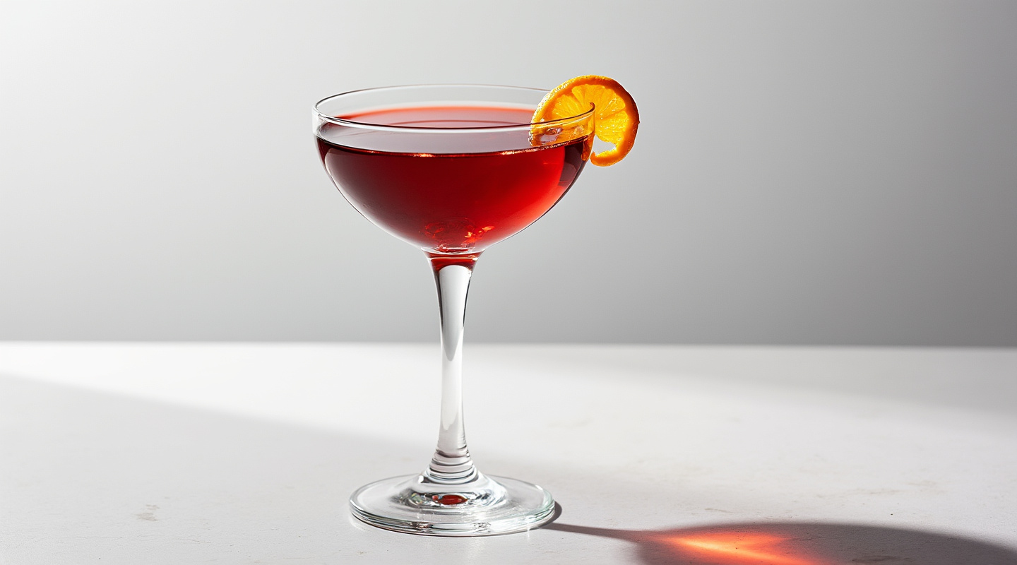 Bull's Blood cocktail with orange zest twist