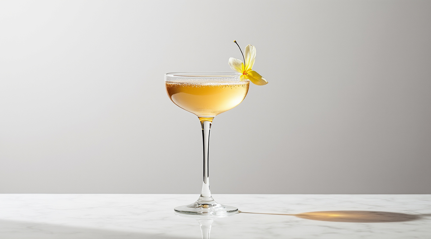 Tribute cocktail served in a flute glass