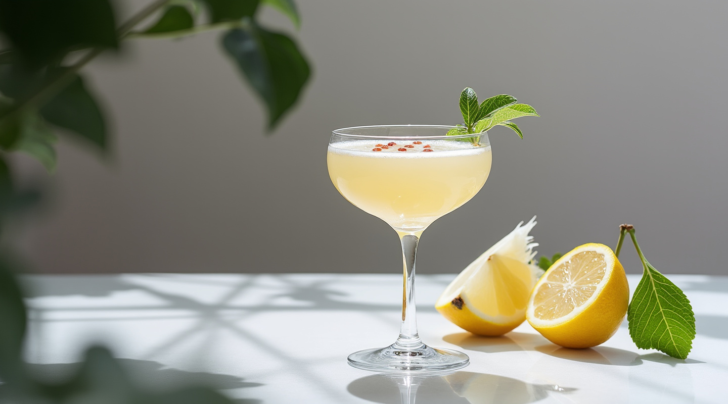 Poire de Vivre cocktail in a coupe glass