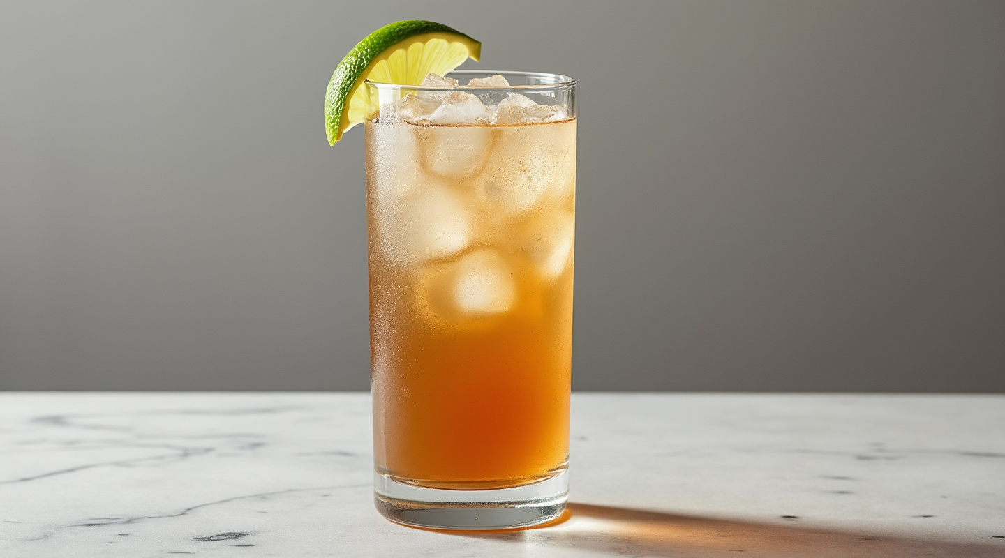California Root Beer served in glass with lime wedge garnish