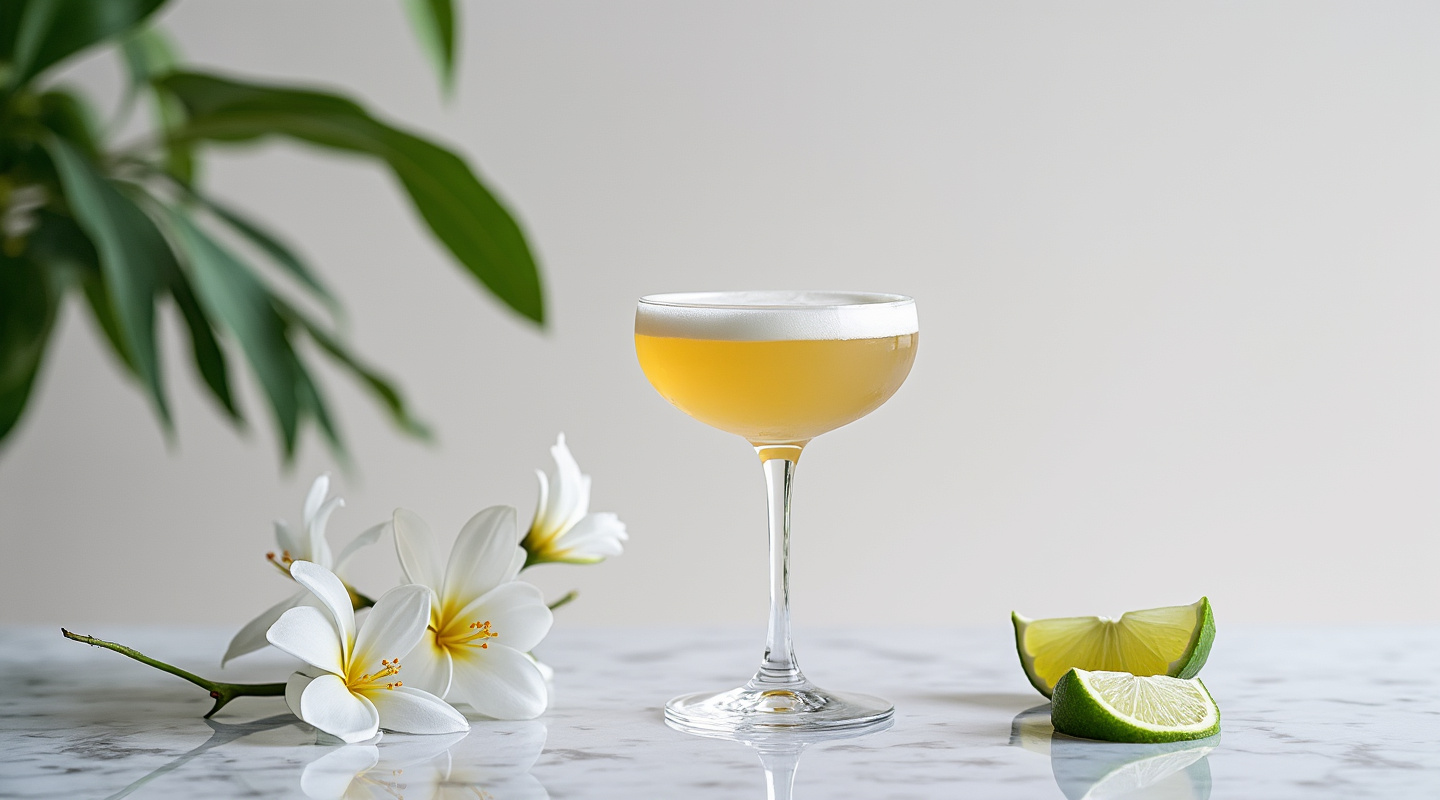 Amado cocktail in a coupe glass with Angostura bitters garnish