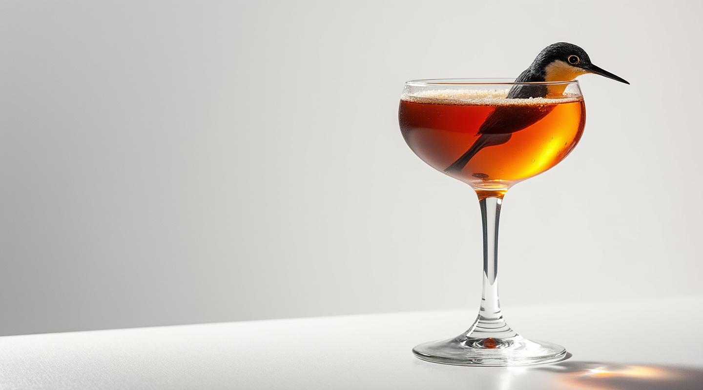 Wind-up Bird Chronicle cocktail in a snifter glass