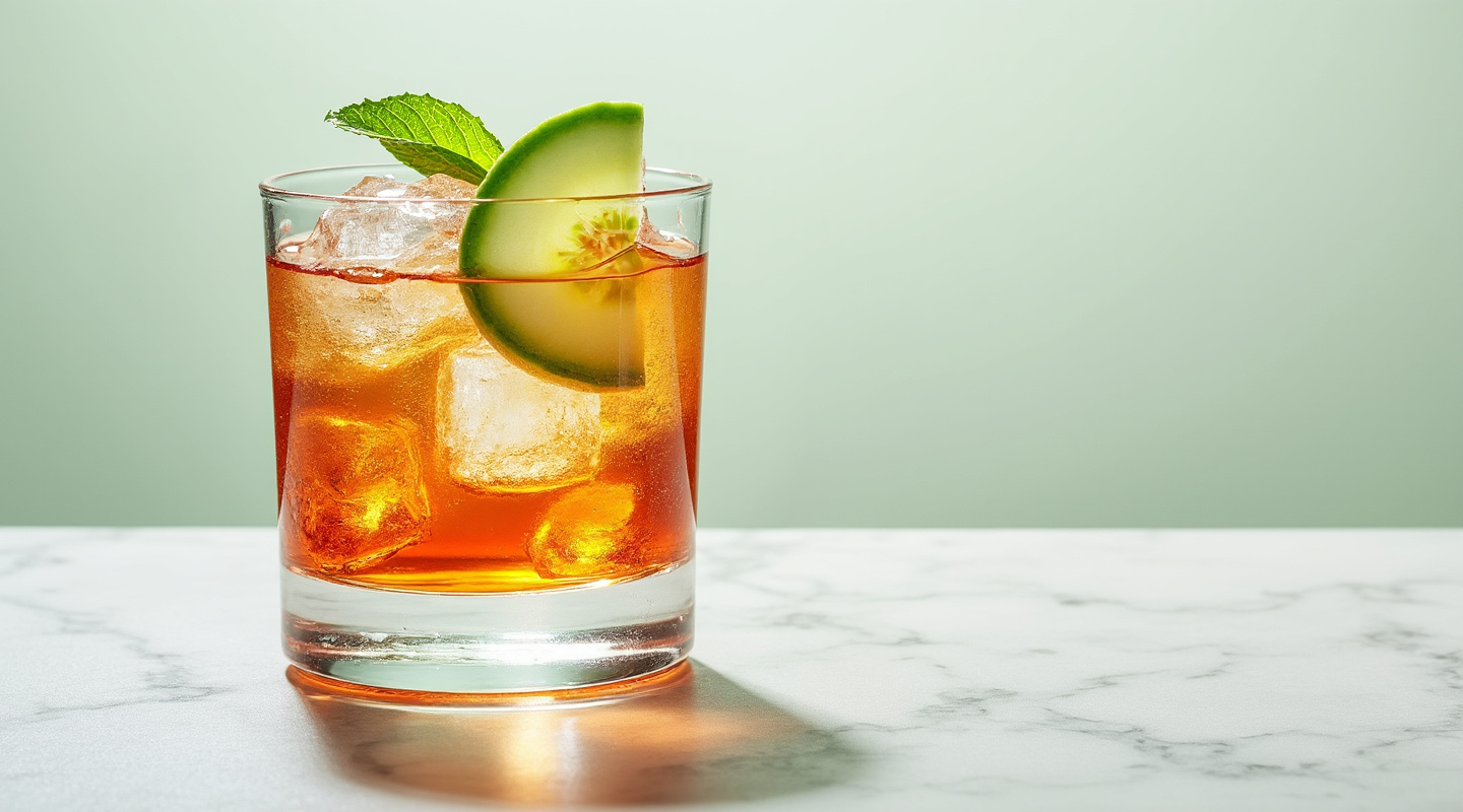 A Green Negroni cocktail served in an Old-fashioned glass