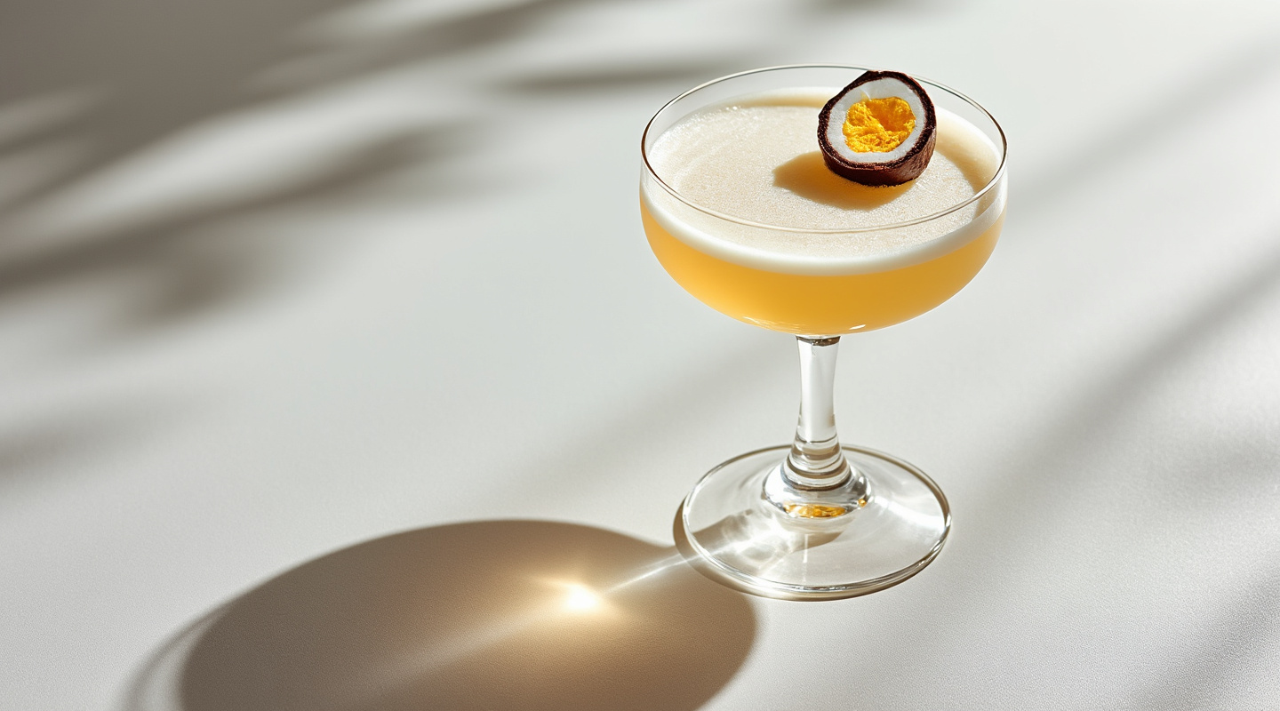 Eggs-cellent cocktail served in a coupe glass