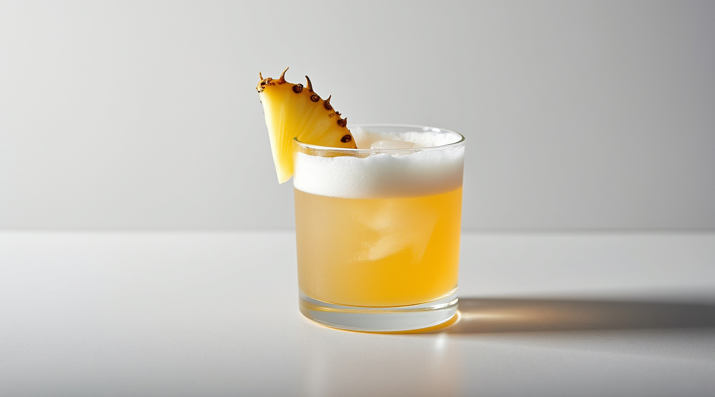 Pineapple Sour Cocktail in a Glass Garnished with Pineapple