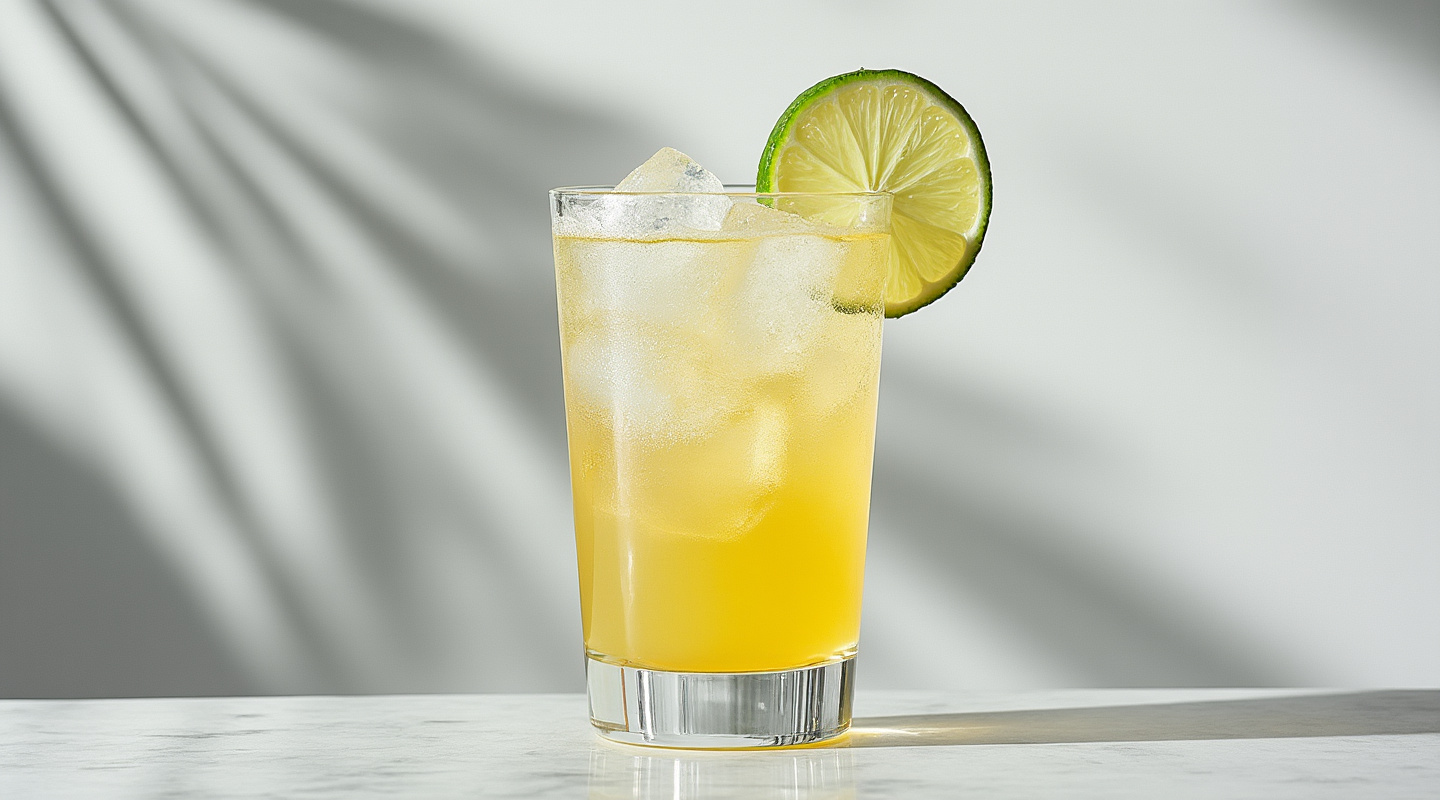 A refreshing Mexican Squeeze cocktail served in a Collins glass garnished with a lime wedge