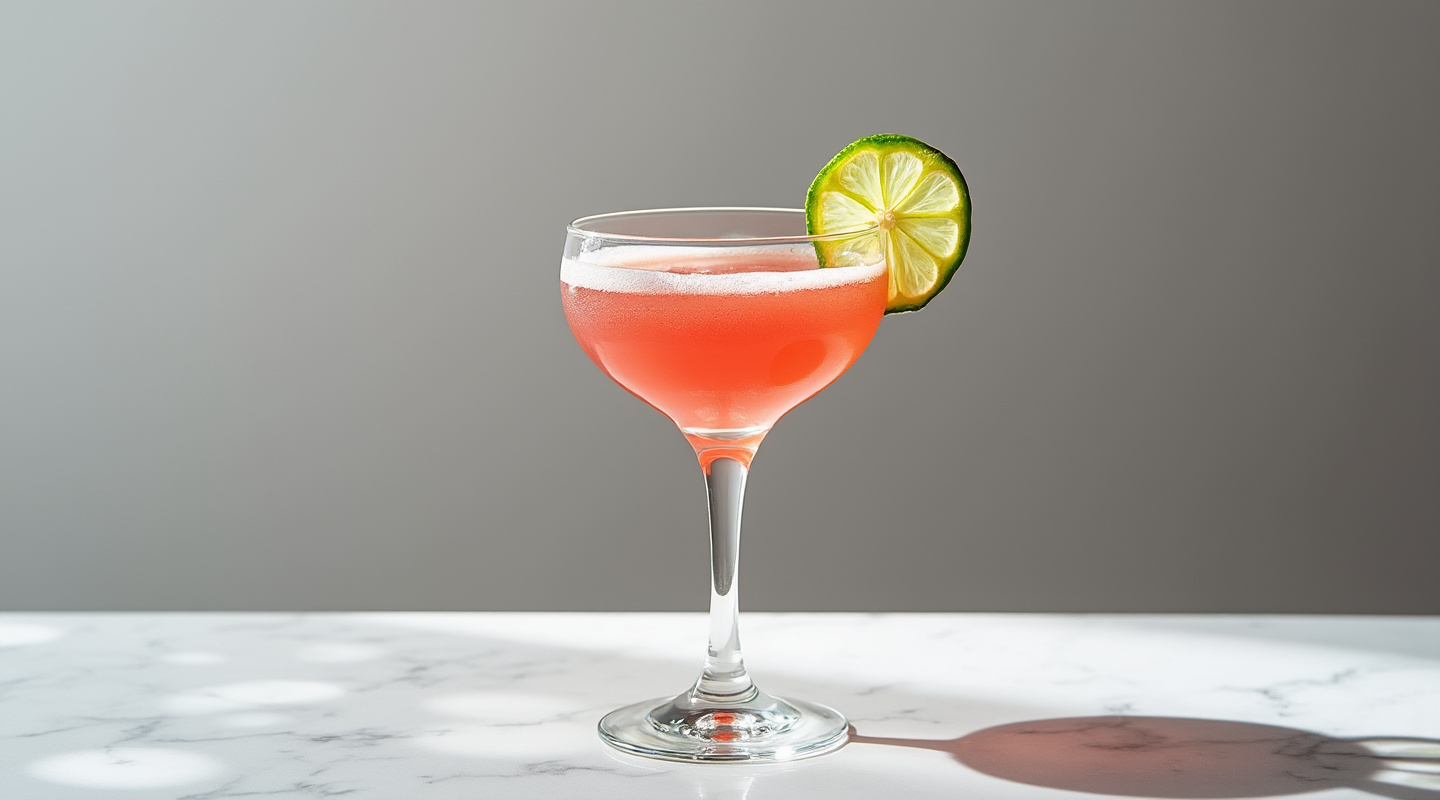 Purpurina Cocktail in a Nick & Nora glass