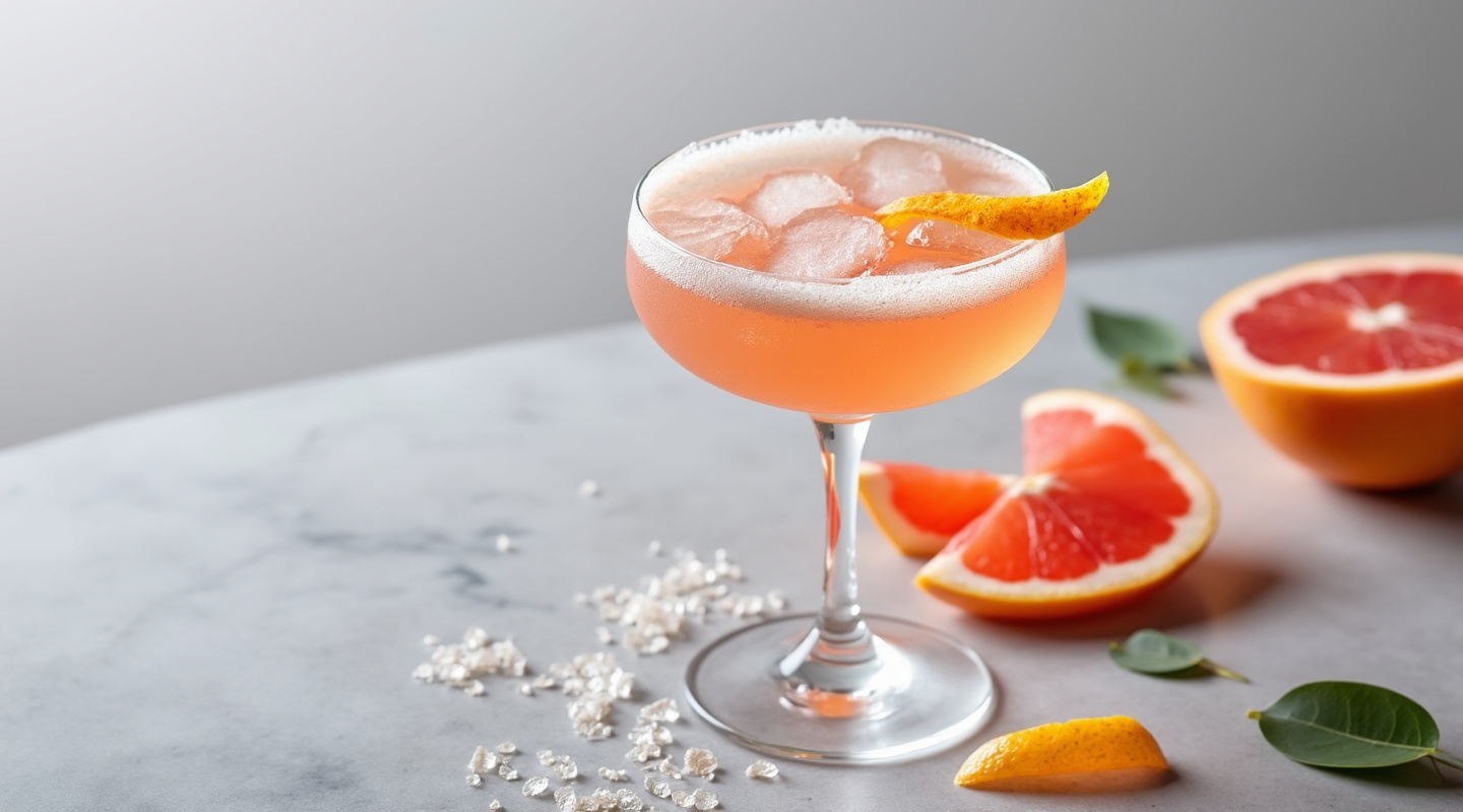 A Grapefruit Drop Crusta in a copita glass with a sugar-crusted rim and grapefruit zest