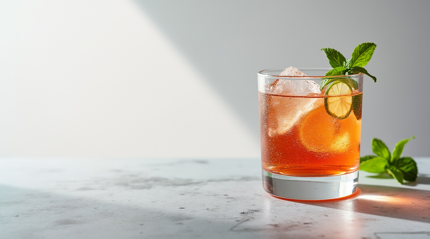 A refreshing Hugo Spritz cocktail in an ice-filled glass garnished with mint and lime