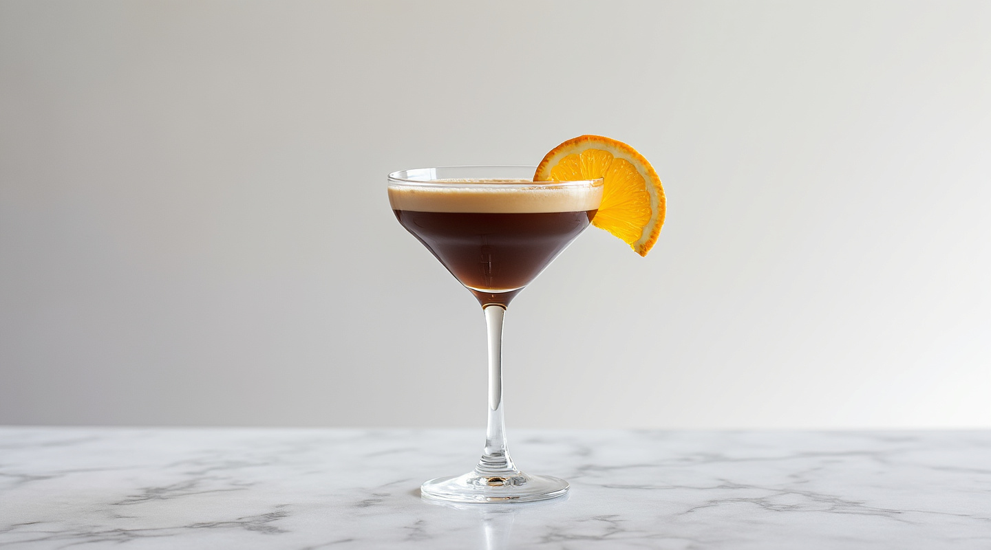 Chocolate Orange Espresso Martini in a Coupe Glass