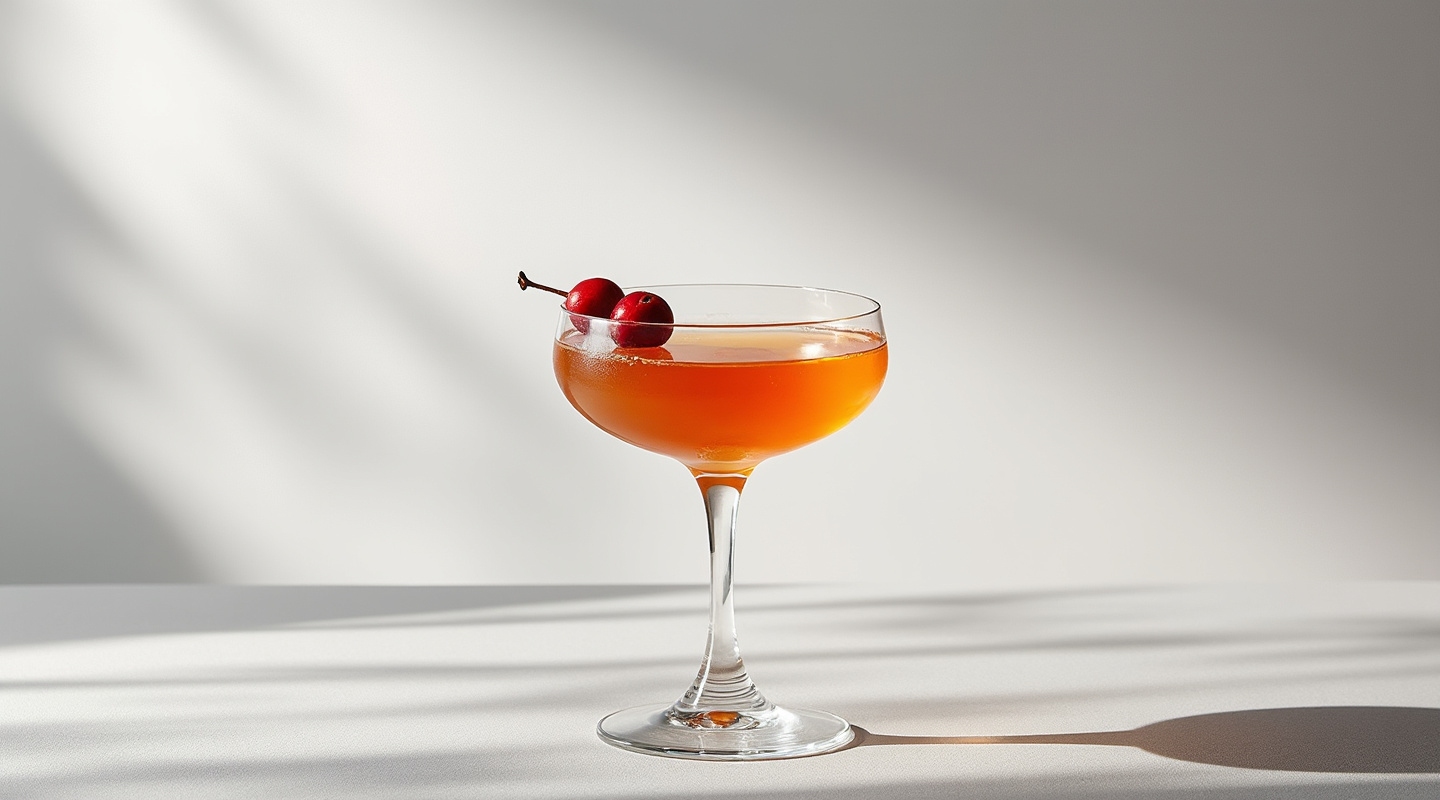 A beautifully crafted Vanity cocktail served in a chilled coupe glass with a creamy top.