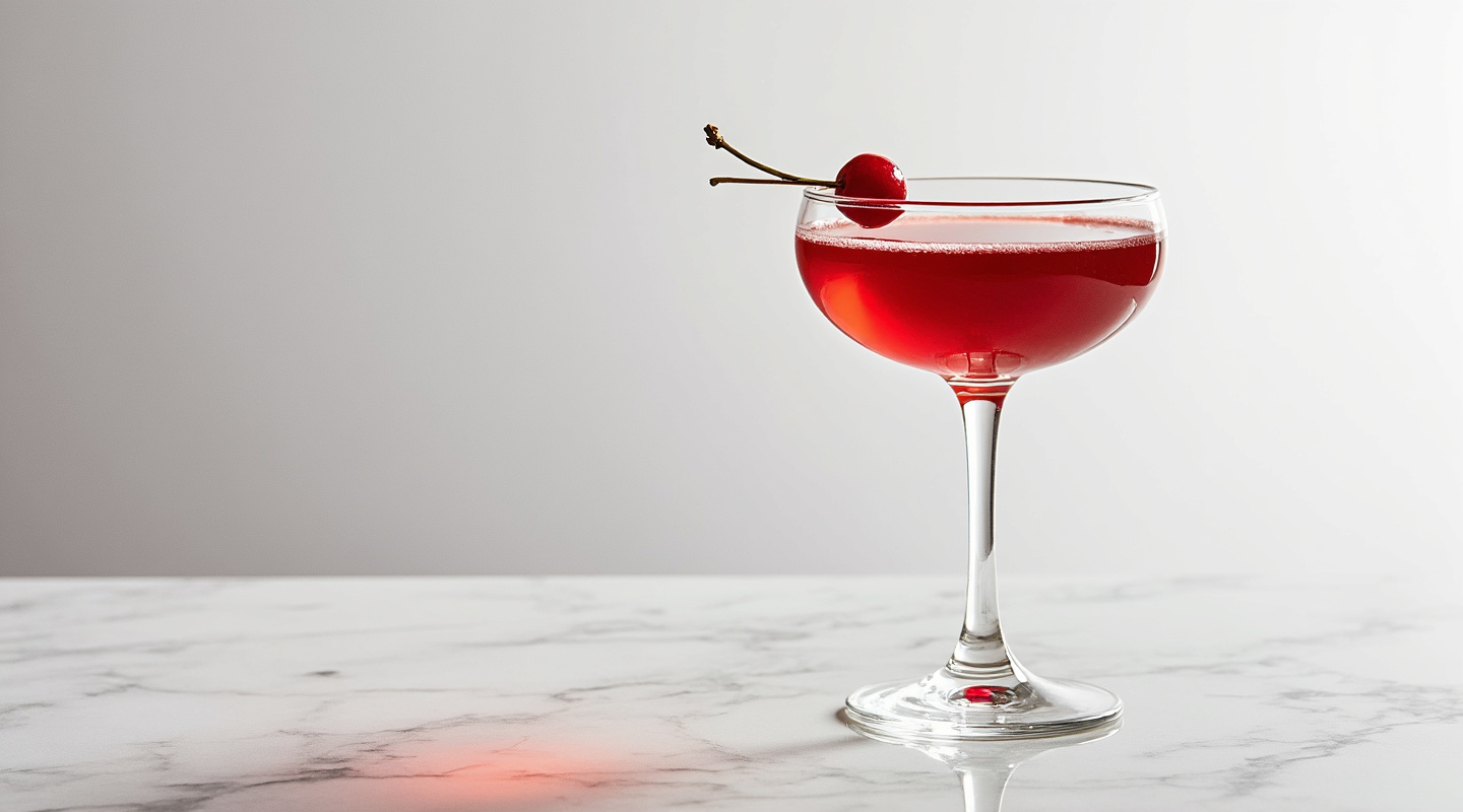 Cherry Manhattan cocktail served in a Coupe glass.