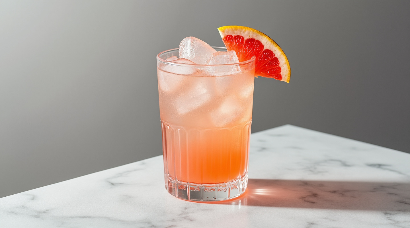 Triumph of Pompeii in a Collins glass, garnished with grapefruit zest