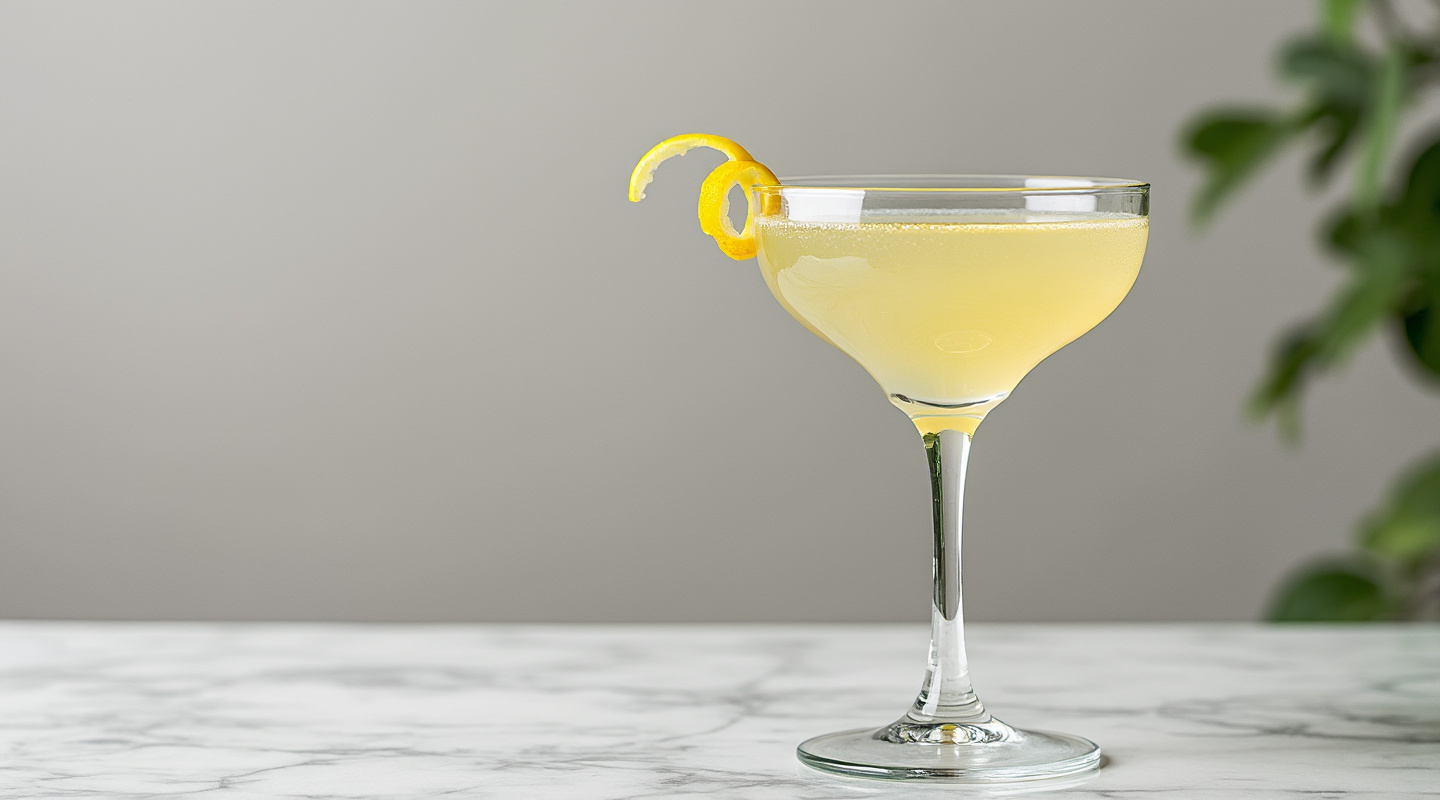 Absinthe Cocktail in a chilled martini glass with lemon zest twist