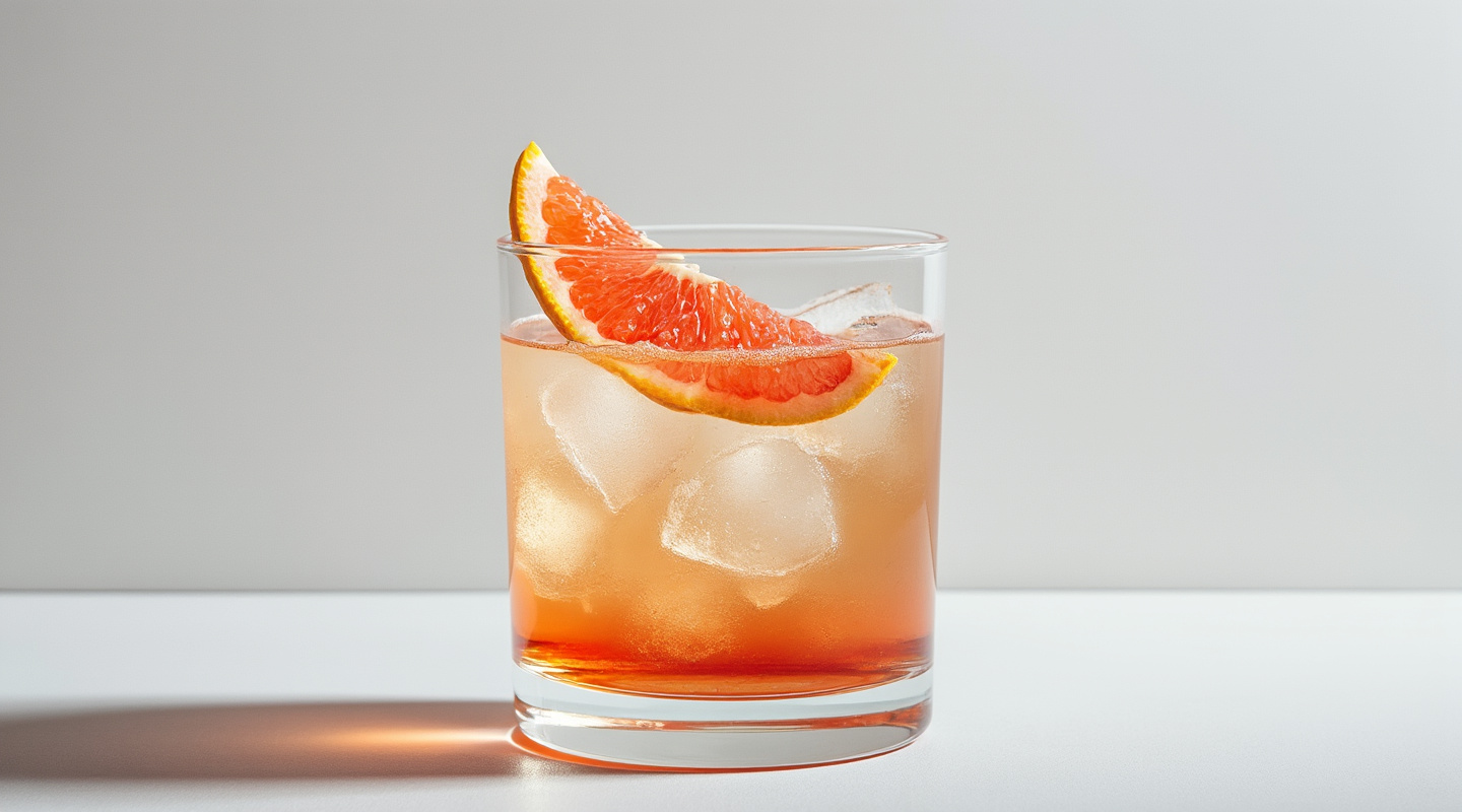 Anterograde Amnesia cocktail served in an Old-fashioned glass, garnished with a grapefruit zest twist.