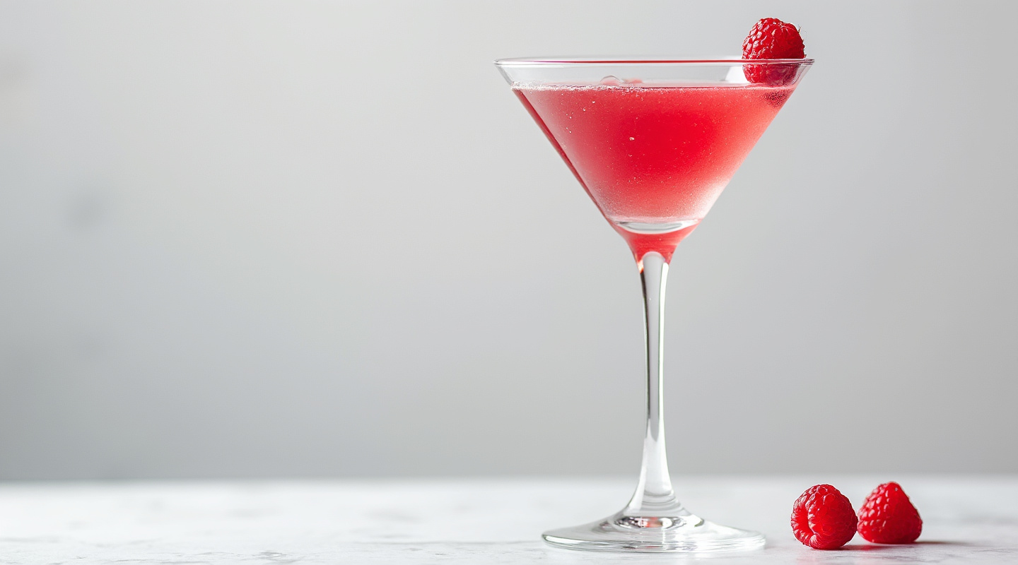 A vibrant Raspberry Deluxe Martini served in a chilled glass