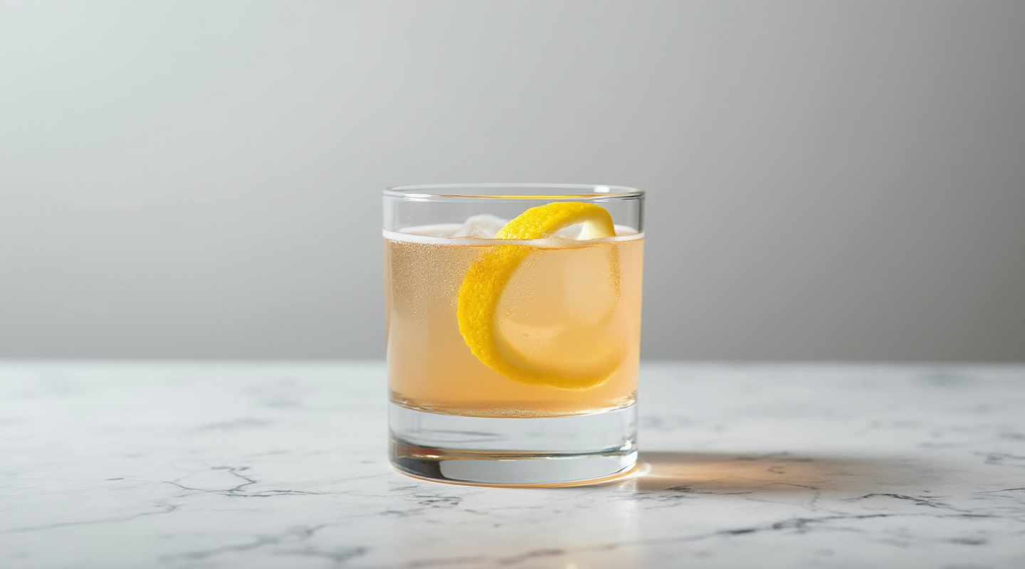 Fourth Degree cocktail in a coupe glass garnished with lemon zest twist