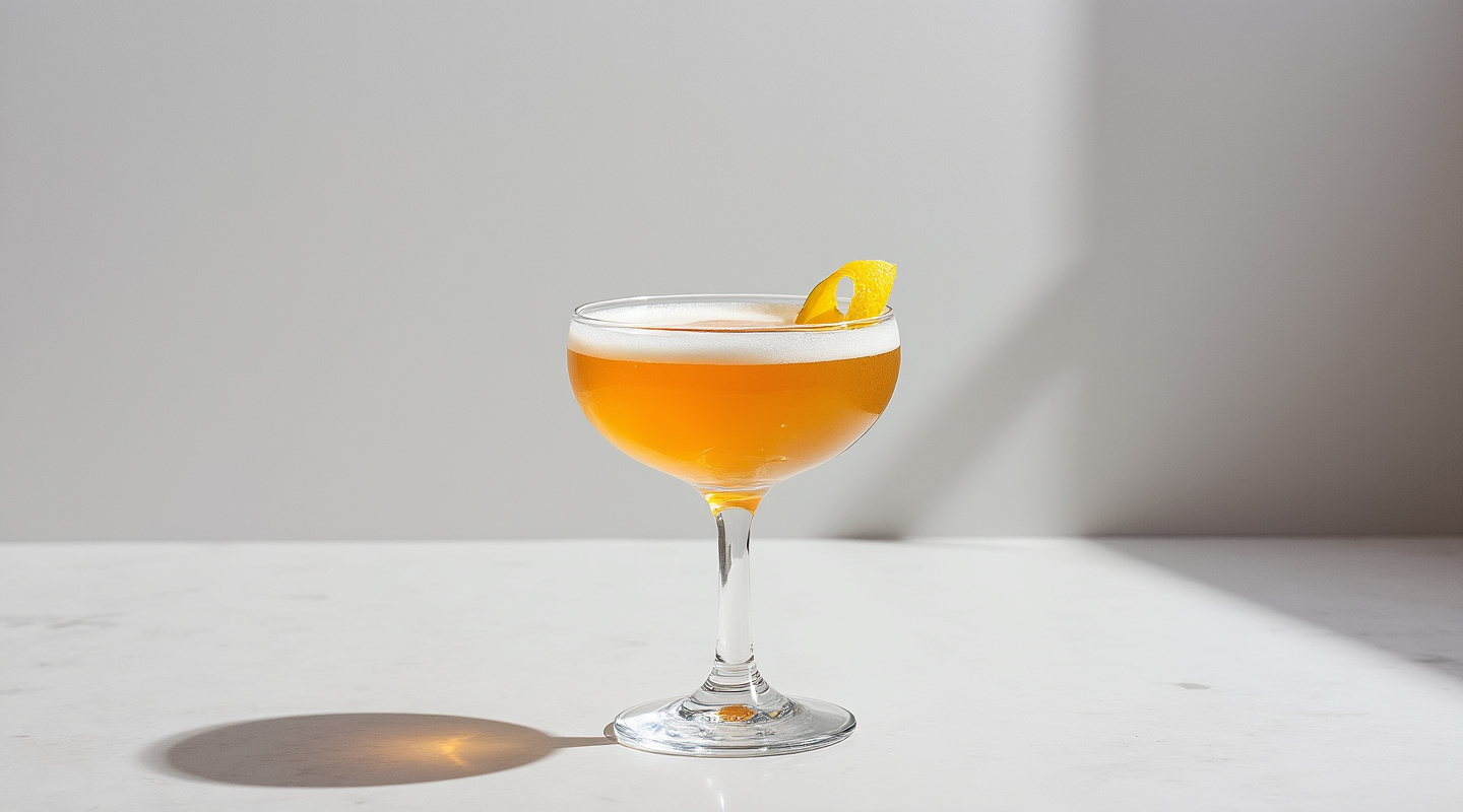 Triple Crown cocktail in a coupe glass with a lemon twist garnish