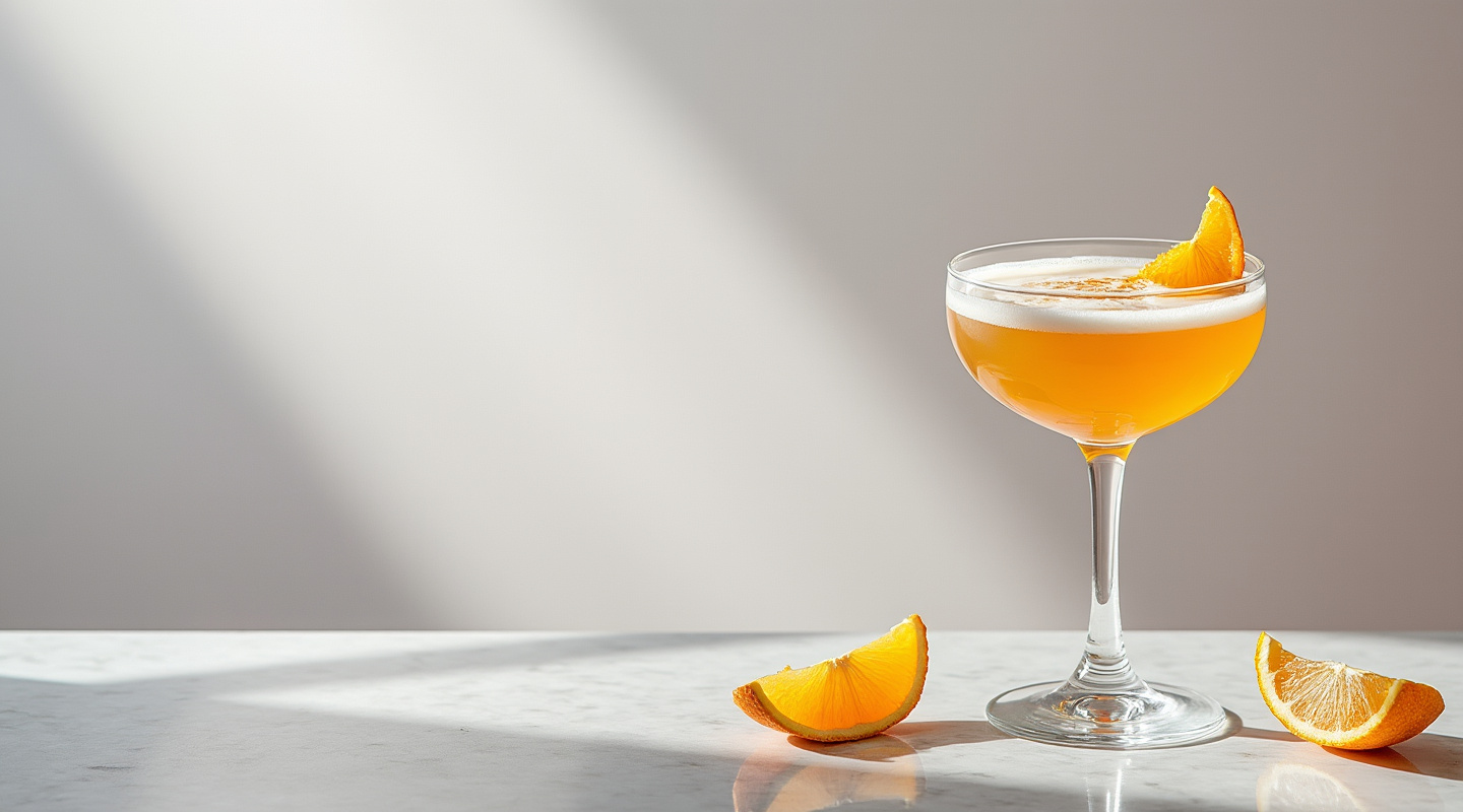 California Zephyr cocktail in a coupe glass with an orange zest twist