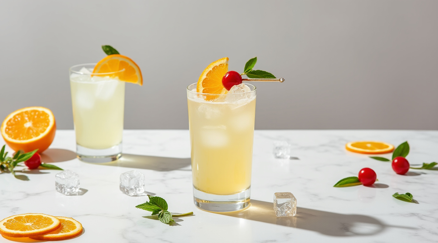 Colonel's Big Opu in a Collins glass garnished with an orange slice and cherry on a stick