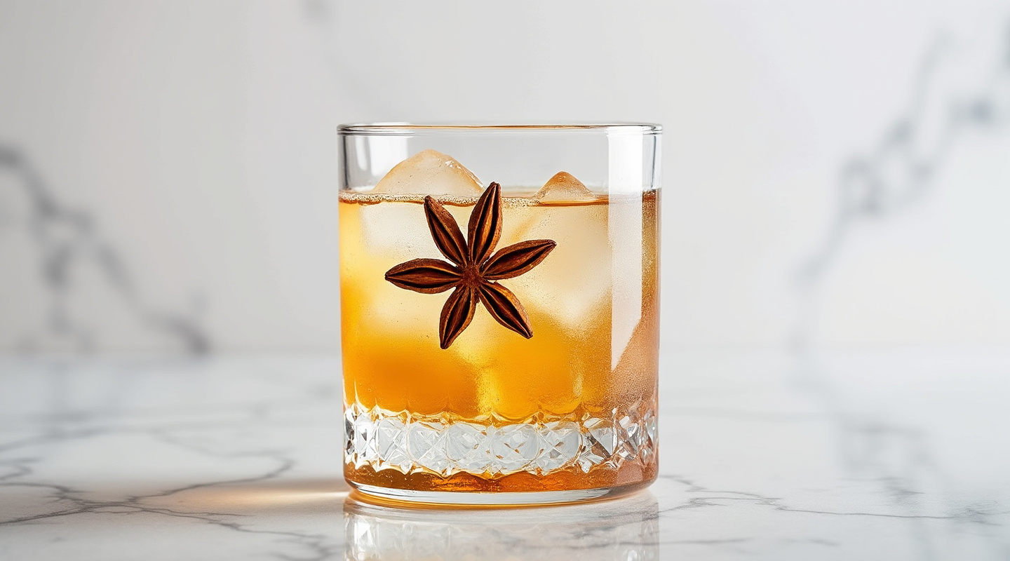 Plaza Vieja cocktail in an Old-Fashioned glass garnished with star anise