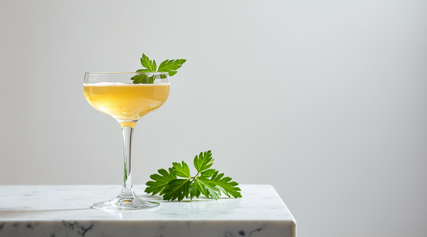 Crimea cocktail with coriander garnish