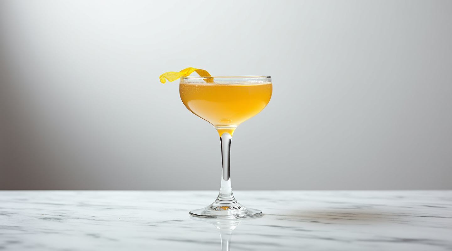 Lucky Lucano cocktail served in a coupe glass with lemon twist garnish