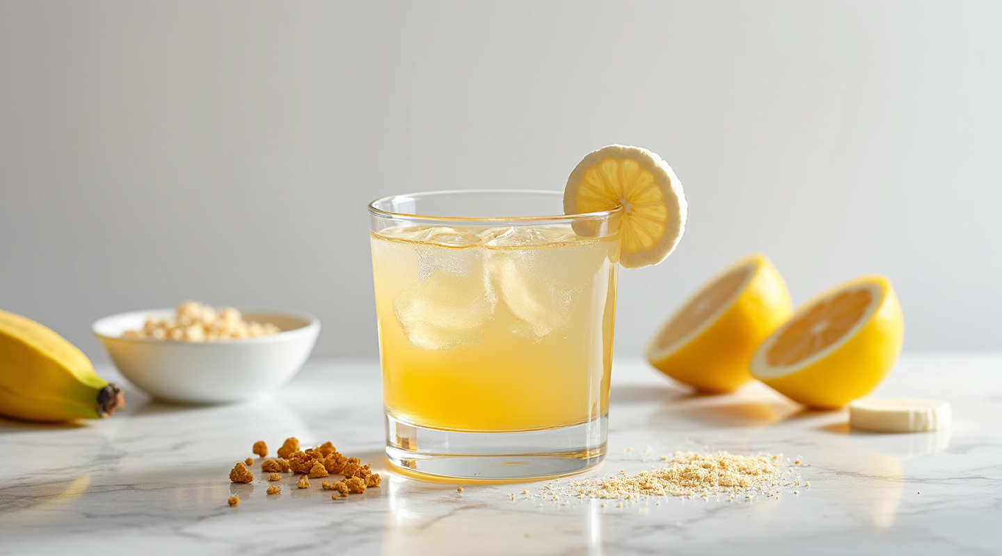 Banana Between the Sheets cocktail in a coupe glass