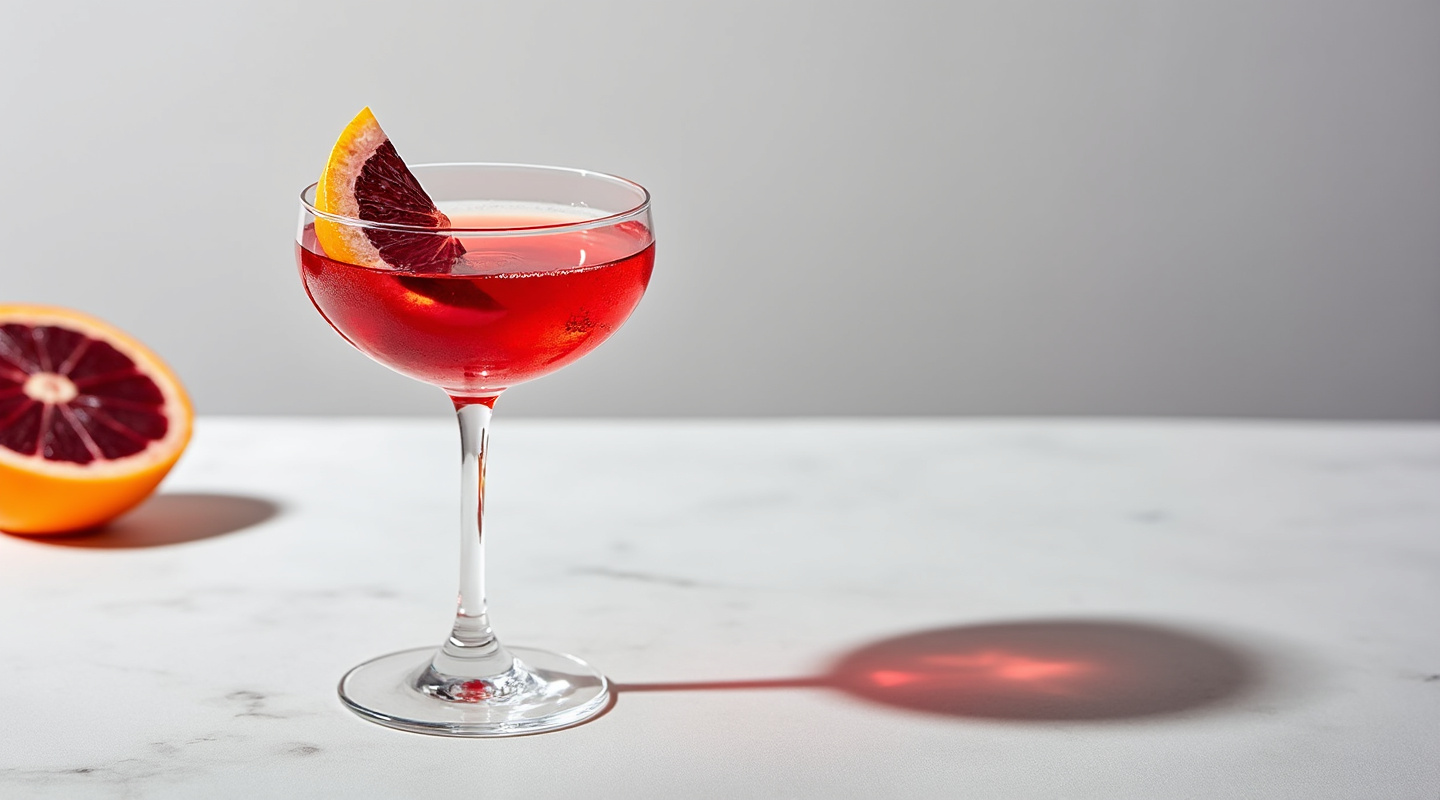 Ruby Diamond cocktail in a coupe glass