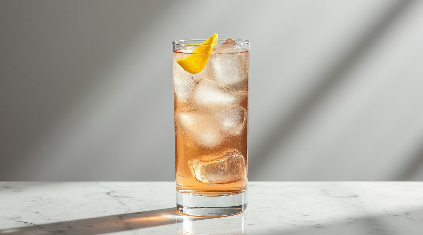 Vermuttino cocktail in a glass garnished with a lemon zest twist