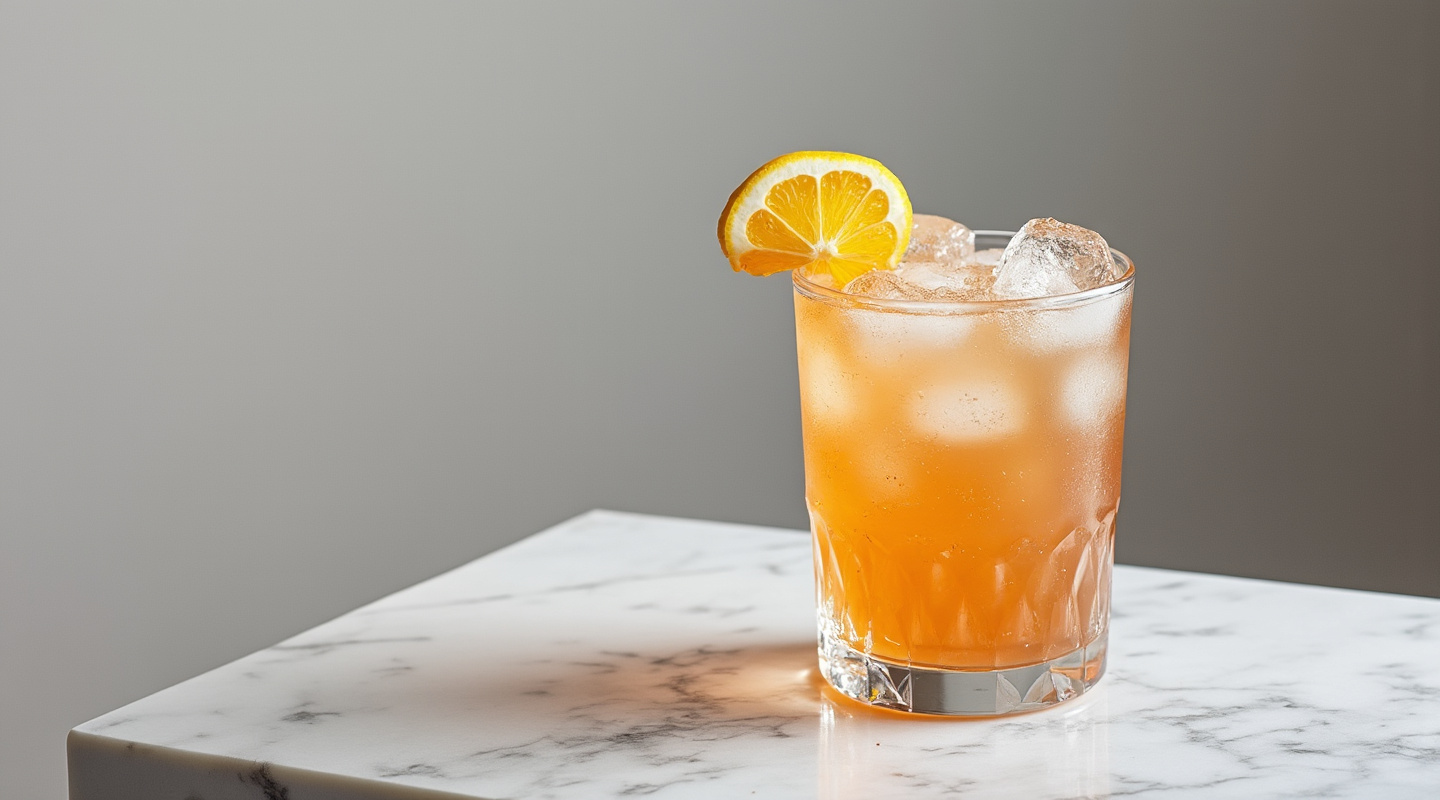 A Winter Americano cocktail served in a Collins glass with ice and zest garnish