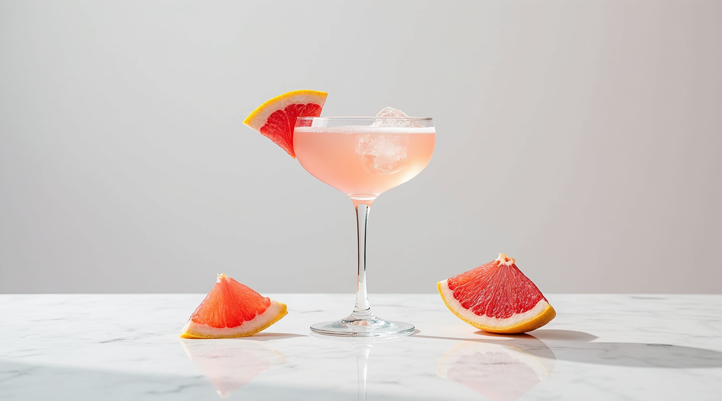 A refreshing Puglia Paloma served in a Collins glass with a grapefruit wedge garnish.