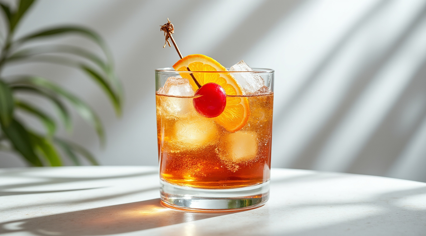 Attitude Adjuster cocktail served in a hurricane glass