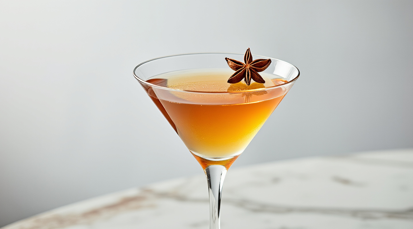 Anis'tini cocktail in a martini glass with star anise garnish