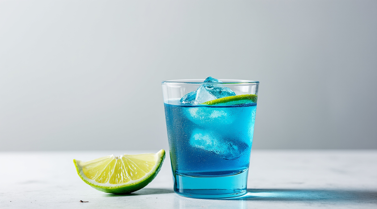 Blue Kamikaze cocktail served in a shot glass