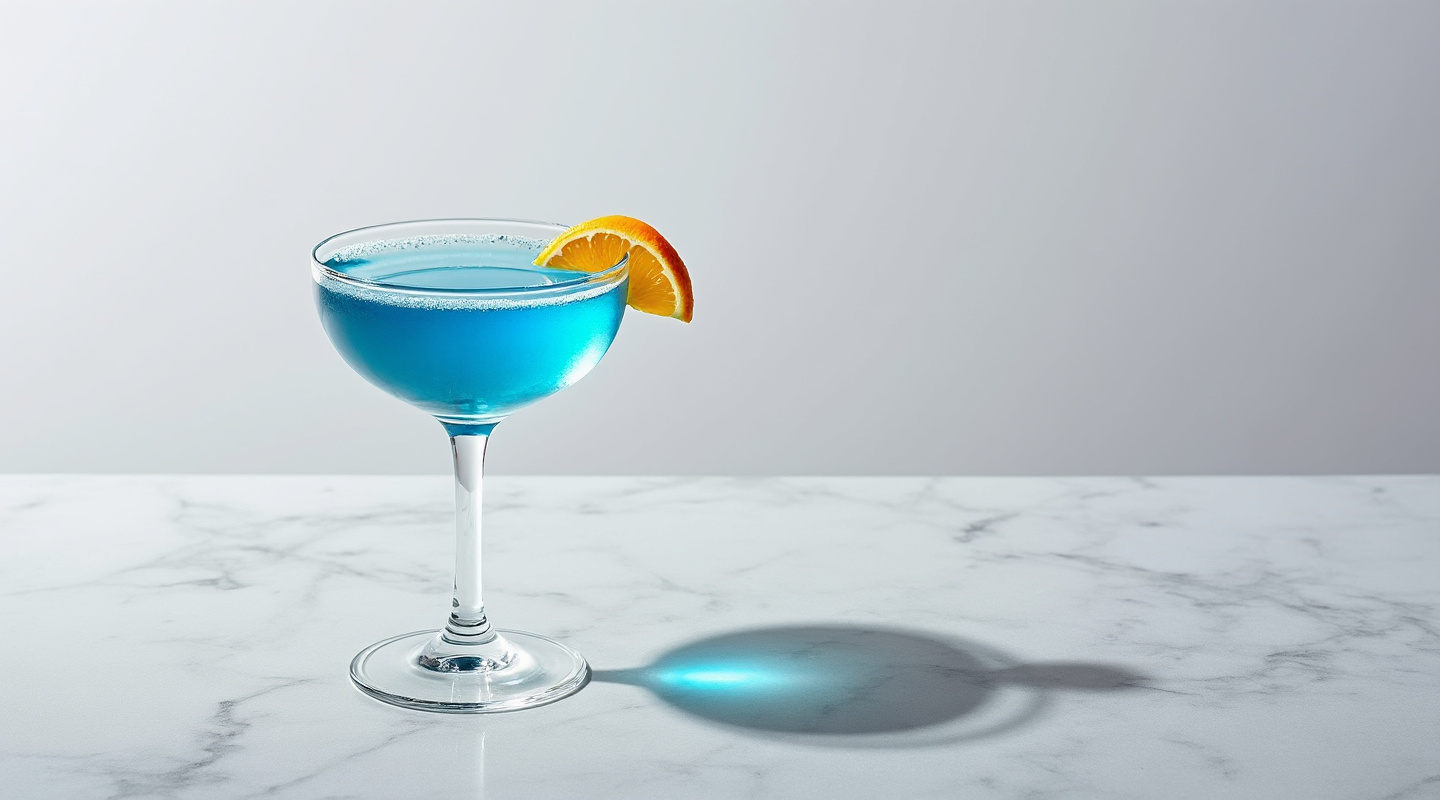 Blue Star cocktail served in a coupe glass with an orange zest twist.